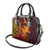 Hawaiian Volcano and Shark Shoulder Handbag Polynesian and Hibiscus Pattern Lava Color