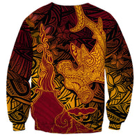 Hawaiian Volcano and Shark Sweatshirt Polynesian and Hibiscus Pattern Lava Color