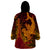 Hawaiian Volcano and Shark Wearable Blanket Hoodie Polynesian and Hibiscus Pattern Lava Color