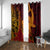 Hawaiian Volcano and Shark Window Curtain Polynesian and Hibiscus Pattern Lava Color