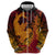 Hawaiian Volcano and Shark Zip Hoodie Polynesian and Hibiscus Pattern Lava Color