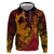 Hawaiian Volcano and Shark Zip Hoodie Polynesian and Hibiscus Pattern Lava Color