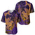 Hawaiian Volcano and Shark Baseball Jersey Polynesian and Hibiscus Pattern Purple Yellow Gradient