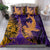 Hawaiian Volcano and Shark Bedding Set Polynesian and Hibiscus Pattern Purple Yellow Gradient