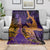 Hawaiian Volcano and Shark Blanket Polynesian and Hibiscus Pattern Purple Yellow Gradient