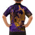 Hawaiian Volcano and Shark Family Matching Long Sleeve Bodycon Dress and Hawaiian Shirt Polynesian and Hibiscus Pattern Purple Yellow Gradient