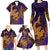 Hawaiian Volcano and Shark Family Matching Long Sleeve Bodycon Dress and Hawaiian Shirt Polynesian and Hibiscus Pattern Purple Yellow Gradient