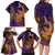 Hawaiian Volcano and Shark Family Matching Long Sleeve Bodycon Dress and Hawaiian Shirt Polynesian and Hibiscus Pattern Purple Yellow Gradient