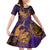 Hawaiian Volcano and Shark Family Matching Off The Shoulder Long Sleeve Dress and Hawaiian Shirt Polynesian and Hibiscus Pattern Purple Yellow Gradient