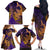 Hawaiian Volcano and Shark Family Matching Off The Shoulder Long Sleeve Dress and Hawaiian Shirt Polynesian and Hibiscus Pattern Purple Yellow Gradient