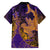 Hawaiian Volcano and Shark Family Matching Off The Shoulder Long Sleeve Dress and Hawaiian Shirt Polynesian and Hibiscus Pattern Purple Yellow Gradient