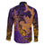 Hawaiian Volcano and Shark Family Matching Off The Shoulder Long Sleeve Dress and Hawaiian Shirt Polynesian and Hibiscus Pattern Purple Yellow Gradient