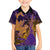 Hawaiian Volcano and Shark Family Matching Off The Shoulder Long Sleeve Dress and Hawaiian Shirt Polynesian and Hibiscus Pattern Purple Yellow Gradient