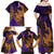 Hawaiian Volcano and Shark Family Matching Off Shoulder Maxi Dress and Hawaiian Shirt Polynesian and Hibiscus Pattern Purple Yellow Gradient