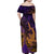 Hawaiian Volcano and Shark Family Matching Off Shoulder Maxi Dress and Hawaiian Shirt Polynesian and Hibiscus Pattern Purple Yellow Gradient