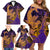 Hawaiian Volcano and Shark Family Matching Off Shoulder Short Dress and Hawaiian Shirt Polynesian and Hibiscus Pattern Purple Yellow Gradient