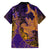 Hawaiian Volcano and Shark Family Matching Short Sleeve Bodycon Dress and Hawaiian Shirt Polynesian and Hibiscus Pattern Purple Yellow Gradient