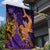 Hawaiian Volcano and Shark Garden Flag Polynesian and Hibiscus Pattern Purple Yellow Gradient