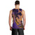 Hawaiian Volcano and Shark Men Tank Top Polynesian and Hibiscus Pattern Purple Yellow Gradient