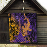 Hawaiian Volcano and Shark Quilt Polynesian and Hibiscus Pattern Purple Yellow Gradient