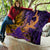 Hawaiian Volcano and Shark Quilt Polynesian and Hibiscus Pattern Purple Yellow Gradient