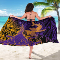 Hawaiian Volcano and Shark Sarong Polynesian and Hibiscus Pattern Purple Yellow Gradient