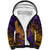 Hawaiian Volcano and Shark Sherpa Hoodie Polynesian and Hibiscus Pattern Purple Yellow Gradient