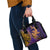 Hawaiian Volcano and Shark Shoulder Handbag Polynesian and Hibiscus Pattern Purple Yellow Gradient