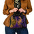 Hawaiian Volcano and Shark Shoulder Handbag Polynesian and Hibiscus Pattern Purple Yellow Gradient