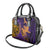 Hawaiian Volcano and Shark Shoulder Handbag Polynesian and Hibiscus Pattern Purple Yellow Gradient