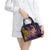 Hawaiian Volcano and Shark Shoulder Handbag Polynesian and Hibiscus Pattern Purple Yellow Gradient