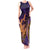 Hawaiian Volcano and Shark Tank Maxi Dress Polynesian and Hibiscus Pattern Purple Yellow Gradient