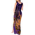 Hawaiian Volcano and Shark Tank Maxi Dress Polynesian and Hibiscus Pattern Purple Yellow Gradient