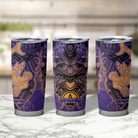 Hawaiian Volcano and Shark Tumbler Cup Polynesian and Hibiscus Pattern Purple Yellow Gradient