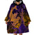 Hawaiian Volcano and Shark Wearable Blanket Hoodie Polynesian and Hibiscus Pattern Purple Yellow Gradient