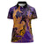 Hawaiian Volcano and Shark Women Polo Shirt Polynesian and Hibiscus Pattern Purple Yellow Gradient