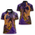 Hawaiian Volcano and Shark Women Polo Shirt Polynesian and Hibiscus Pattern Purple Yellow Gradient