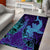 Hawaiian Volcano and Shark Area Rug Polynesian and Hibiscus Pattern Purple Cyan Gradient