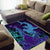 Hawaiian Volcano and Shark Area Rug Polynesian and Hibiscus Pattern Purple Cyan Gradient