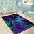 Hawaiian Volcano and Shark Area Rug Polynesian and Hibiscus Pattern Purple Cyan Gradient