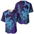 Hawaiian Volcano and Shark Baseball Jersey Polynesian and Hibiscus Pattern Purple Cyan Gradient