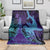 Hawaiian Volcano and Shark Blanket Polynesian and Hibiscus Pattern Purple Cyan Gradient