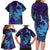 Hawaiian Volcano and Shark Family Matching Long Sleeve Bodycon Dress and Hawaiian Shirt Polynesian and Hibiscus Pattern Purple Cyan Gradient