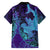 Hawaiian Volcano and Shark Family Matching Off Shoulder Short Dress and Hawaiian Shirt Polynesian and Hibiscus Pattern Purple Cyan Gradient