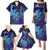 Hawaiian Volcano and Shark Family Matching Puletasi and Hawaiian Shirt Polynesian and Hibiscus Pattern Purple Cyan Gradient