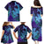 Hawaiian Volcano and Shark Family Matching Puletasi and Hawaiian Shirt Polynesian and Hibiscus Pattern Purple Cyan Gradient