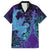 Hawaiian Volcano and Shark Family Matching Puletasi and Hawaiian Shirt Polynesian and Hibiscus Pattern Purple Cyan Gradient