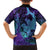 Hawaiian Volcano and Shark Family Matching Short Sleeve Bodycon Dress and Hawaiian Shirt Polynesian and Hibiscus Pattern Purple Cyan Gradient