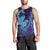 Hawaiian Volcano and Shark Men Tank Top Polynesian and Hibiscus Pattern Purple Cyan Gradient