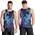 Hawaiian Volcano and Shark Men Tank Top Polynesian and Hibiscus Pattern Purple Cyan Gradient